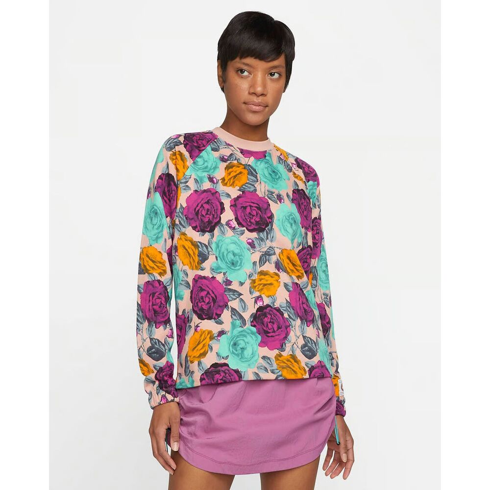 Nike Women's Sportswear Icon Clash Crewneck Floral Pink Sweatshirt L